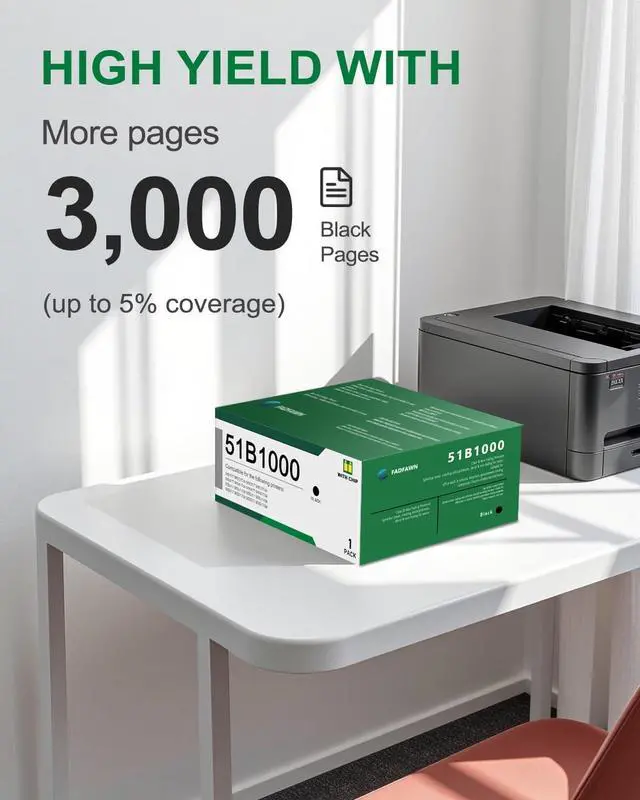 Alt view image 3 of 6 - 51B1000 Black Toner Cartridge 1 Pack: Compatible 51B1000 High Yield Toner Cartridge Replacement for Lexmark MS317 MX317 MS417 MX417 MS517 MX517 MS617 MX617 Series Printer