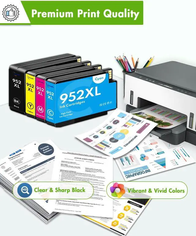 Alt view image 4 of 7 - 952XL Ink Cartridges High Yield (4-Pack, Black/Cyan/Magenta/Yellow) Compatible 952XL Ink Cartridges Replacement for HP OfficeJet Pro 7740 8710 8210 8715 8720 8702 Printer