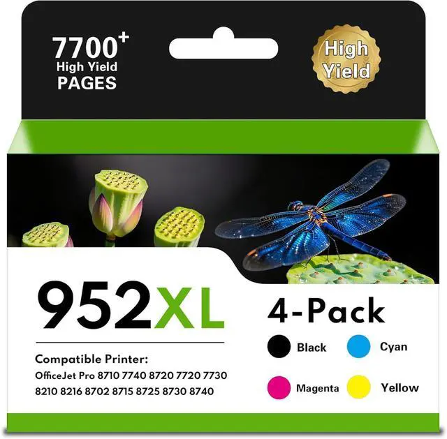 Main image of 952XL Ink Cartridges High Yield (4-Pack, Black/Cyan/Magenta/Yellow) Compatible 952XL Ink Cartridges Replacement for HP OfficeJet Pro 7740 8710 8210 8715 8720 8702 Printer
