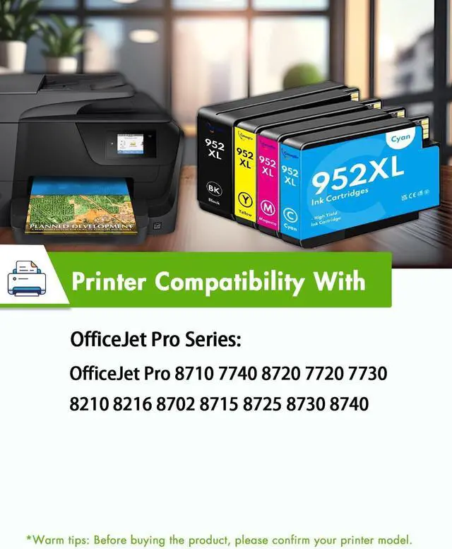 Alt view image 2 of 7 - 952XL Ink Cartridges High Yield (4-Pack, Black/Cyan/Magenta/Yellow) Compatible 952XL Ink Cartridges Replacement for HP OfficeJet Pro 7740 8710 8210 8715 8720 8702 Printer