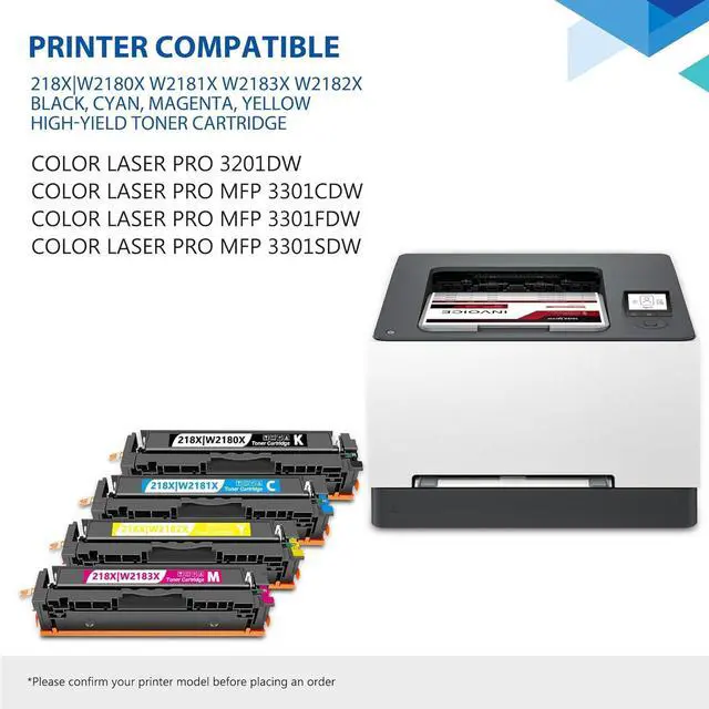 Alt view image 2 of 7 - 218X Toner Cartridges 4 Pack with Chip - 3301fdw Compatible 218X High Yield Toner 218A Replacement for HP 218X 218A Toner Color Laser Pro 3201dw MFP 3301cdw 3301sdw 3301fdw Printer Ink (B/C/Y/M)