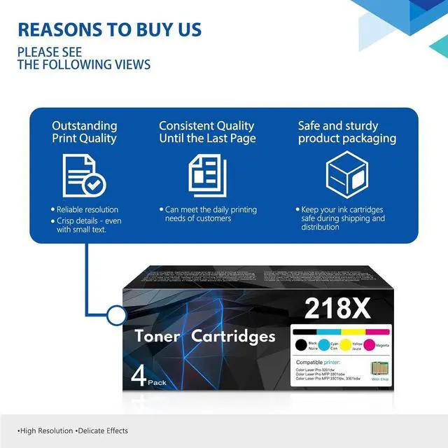 Alt view image 6 of 7 - 218X Toner Cartridges 4 Pack with Chip - 3301fdw Compatible 218X High Yield Toner 218A Replacement for HP 218X 218A Toner Color Laser Pro 3201dw MFP 3301cdw 3301sdw 3301fdw Printer Ink (B/C/Y/M)