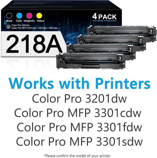 Alt view image 2 of 7 - 218A Toner Cartridges 4 Pack 3201dw 3201dw with Chip Replacement for HP 218A 218X Works with Color Pro MFP 3301fdw 3301sdw Printer High Yield W2180A Ink Set (Black Cyan Yellow Magenta)