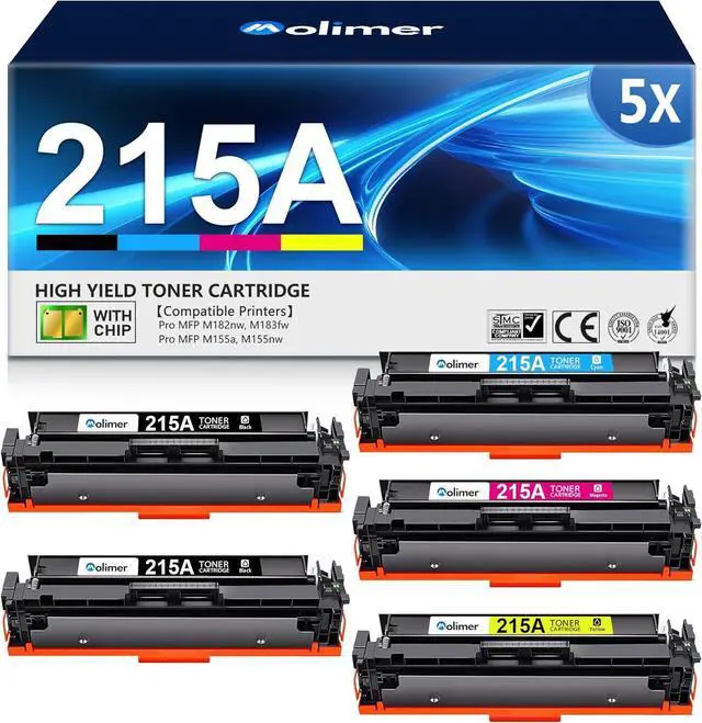 Main image of 215A Toner Cartridges (with Chip) Compatible Replacement for HP 215A W2310A W2311A W2312A W2313A for Color Laserjet Pro MFP M182nw M183fw M155a M155nw Printer (5-Pack, Black Cyan Yellow Magenta)