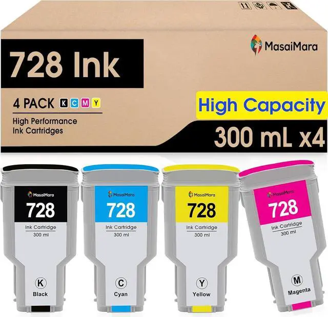 Main image of MasaiMara High Capacity Version 728 XL 728XL High Compatible Ink Cartridges for HP DesignJet T830 MFP & T730 Large Format Plotter Printers (Matte Black Cyan Yellow Magenta, 4-Pack)