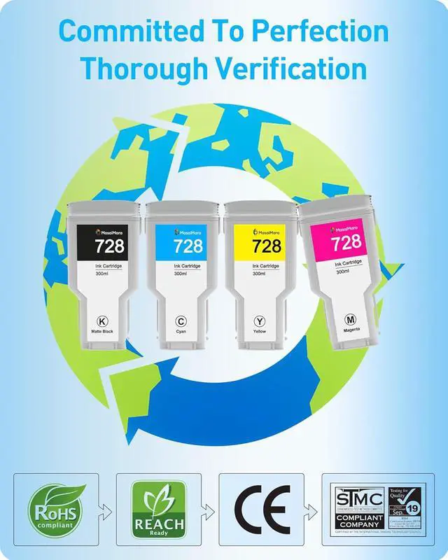 Alt view image 5 of 7 - MasaiMara High Capacity Version 728 XL 728XL High Compatible Ink Cartridges for HP DesignJet T830 MFP & T730 Large Format Plotter Printers (Matte Black Cyan Yellow Magenta, 4-Pack)