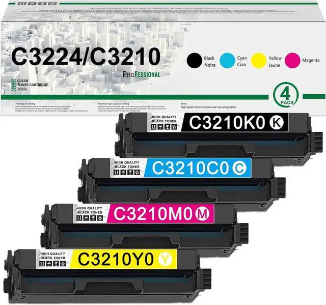Main image of 4-Pack C3224 C3210K0 Black C3210C0 Cyan C3210M0 Magenta C3210Y0 Yellow Toner Cartridges Replacement for Lexmark C3224 C3210 C3426 Toner for MC3224adwe MC3426i MC3224i C3426dw C3224dw C3326dw Printer