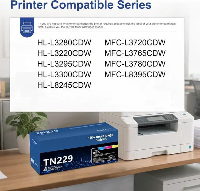 Alt view image 2 of 7 - TN229 TN229BK/C/M/Y Toner Cartridge Replacement for Brother TN-229 Toner Cartridge MFC-L3780CDW HL-L3280CDW MFC-L3720CDW HL-L3220CDW HL-L3295CDW HL-L8245CDW TN2294PK