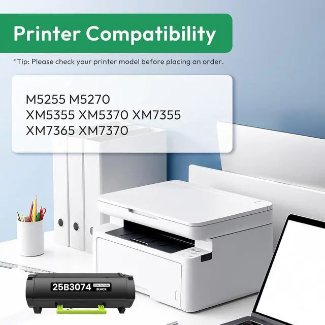 Alt view image 2 of 6 - 25B3074 Black Toner Cartridge (with Chip) Replacement for Lexmark 25B3074 Toner Cartridge High Yield Works with M5255 M5270 XM5355 XM5370 XM7355 XM7365 XM7370 Printer (1 Pack, 45,000 Pages)