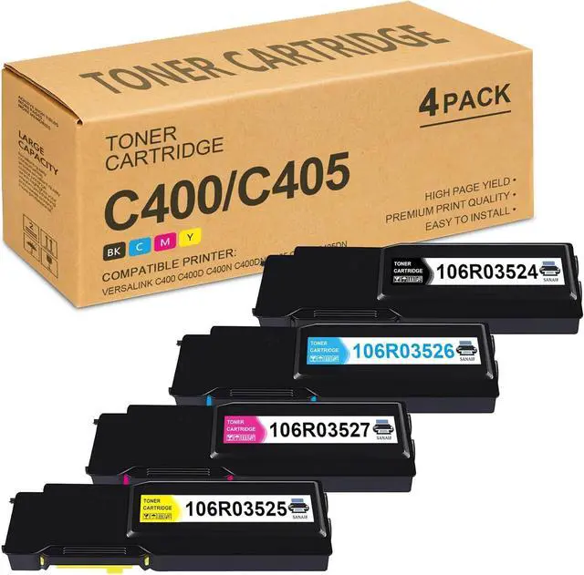 Main image of C400/C405 Toner Cartridge 4 Pack: 106R03524 106R03526 106R03527 106R03525 Work Replacement for Xerox Versalink C400 C400D C400N C400DN C405 C405N C405DN Printer