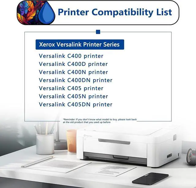 Alt view image 2 of 7 - C400/C405 Toner Cartridge 4 Pack: 106R03524 106R03526 106R03527 106R03525 Work Replacement for Xerox Versalink C400 C400D C400N C400DN C405 C405N C405DN Printer