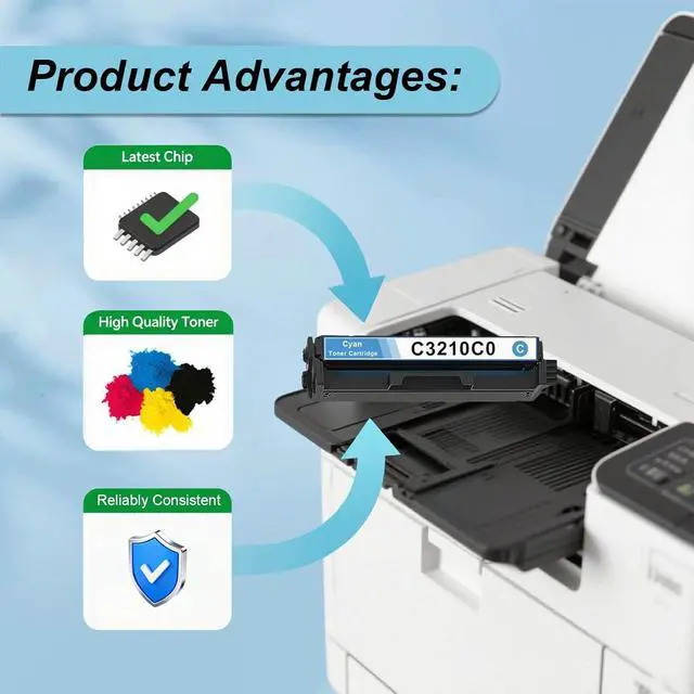 Alt view image 4 of 6 - C3210 C3224 Toner Cartridge Compatible for C3210K0 C3210C0 C3210M0 C3210Y0 Toner Work for C3224 C3326 C3426 MC3224 MC3426 MC3326 Printers (5-Pack 2000 Pages) with Chip