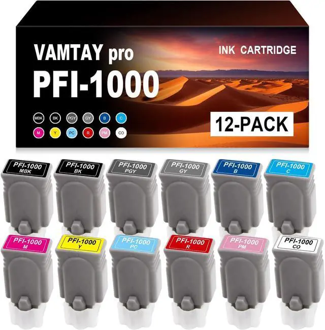 Main image of PFI 1000 PFI-1000 Ink Cartridges Replacement Set for PFI1000 Ink Tank Set for Canon imagePROGRAF PRO-1000 PRO 1000 Printers (PBK, MBK, C, M, Y, R, PM, GY, PC, CO, PGY, B, 12Pack)