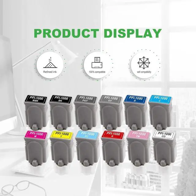 Alt view image 5 of 7 - PFI 1000 PFI-1000 Ink Cartridges Replacement Set for PFI1000 Ink Tank Set for Canon imagePROGRAF PRO-1000 PRO 1000 Printers (PBK, MBK, C, M, Y, R, PM, GY, PC, CO, PGY, B, 12Pack)