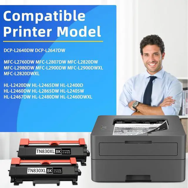 Alt view image 2 of 7 - TN830XL Toner (with Chip) High Yield Replacement for Brother TN830XL TN830 Toner to use with DCP-L2640dw HL-L2405w HL-L2460DW HL-L2400D HL-L2480DW MFC-L2820DW Printer (2Black) Print up to 6,400 Pages