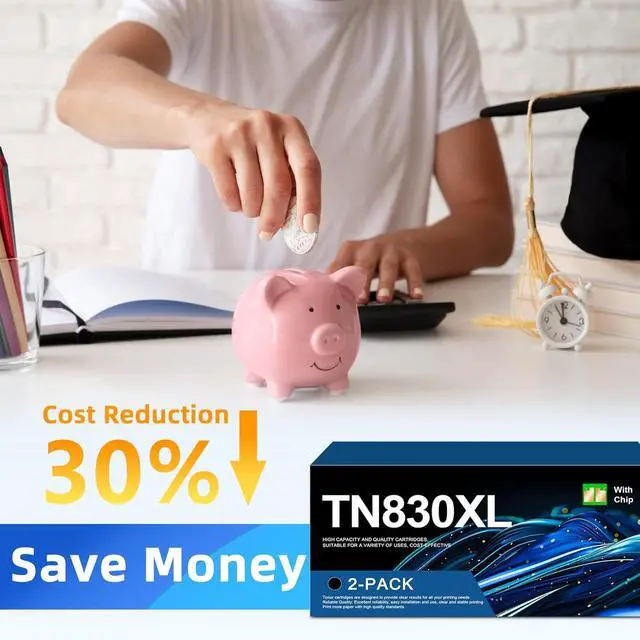 Alt view image 4 of 7 - TN830XL Toner (with Chip) High Yield Replacement for Brother TN830XL TN830 Toner to use with DCP-L2640dw HL-L2405w HL-L2460DW HL-L2400D HL-L2480DW MFC-L2820DW Printer (2Black) Print up to 6,400 Pages