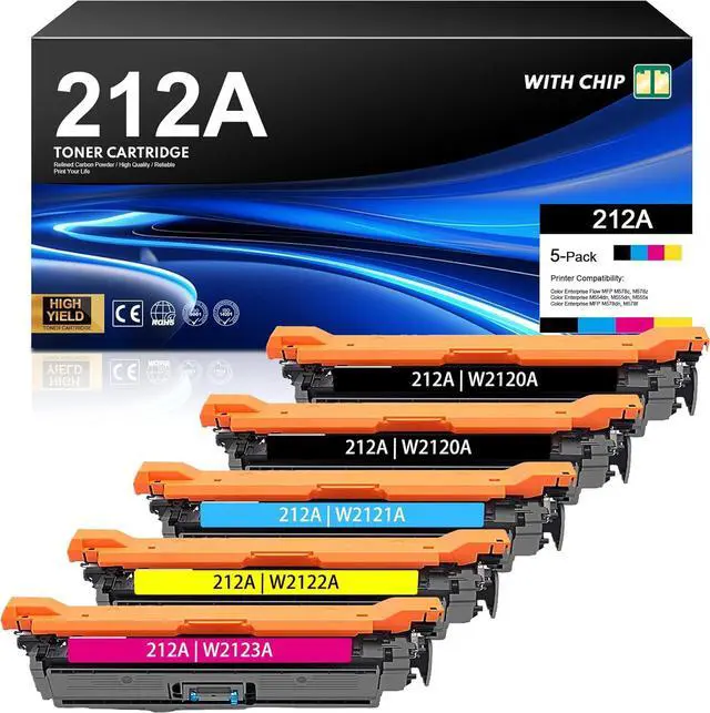 Main image of 212A Toner Cartridges 5 Pack (with Chip) Replacement for HP 212A Color Enterprise Flow MFP M578c, M578z, M554dn, M555dn, M555x, MFP M578dn, M578f Printer