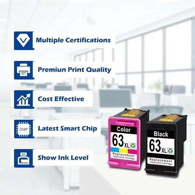 Alt view image 4 of 7 - 63xl Remanufactured Color Inkjet Ink Cartridge for Hp 63 63XL to use with Deskjet 1112 2132 2131 3630 3632 3633 3634 3636 3637 OfficeJet 3830 3831 3832 3833 Printer,Sets-1 Pack