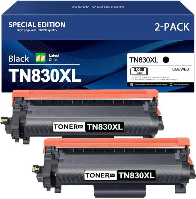 Main image of (2 Black TN830XL Toner Cartridge) High Yield - Replacement for Brother TN830XL TN-830XL TN830 TN-830 Toner to use with HL-L2460DW MFC-L2820DW HL-L2405W HL-L2400D HL-L2480DW DCP-L2640DW Printer