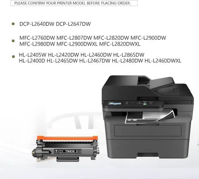 Alt view image 2 of 7 - 2 Pack TN-830 TN830 Toner - Replacement for Brother TN830 Black Toner Cartridge HL-L2460DW MFC-L2820DW DCP-L2640DW HL-L2405W HL-L2400D HL-L2480DW Printer, Print up to 1,600 Pages