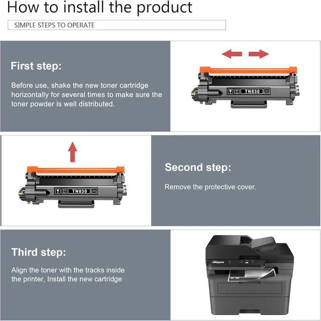 Alt view image 5 of 7 - 2 Pack TN-830 TN830 Toner - Replacement for Brother TN830 Black Toner Cartridge HL-L2460DW MFC-L2820DW DCP-L2640DW HL-L2405W HL-L2400D HL-L2480DW Printer, Print up to 1,600 Pages