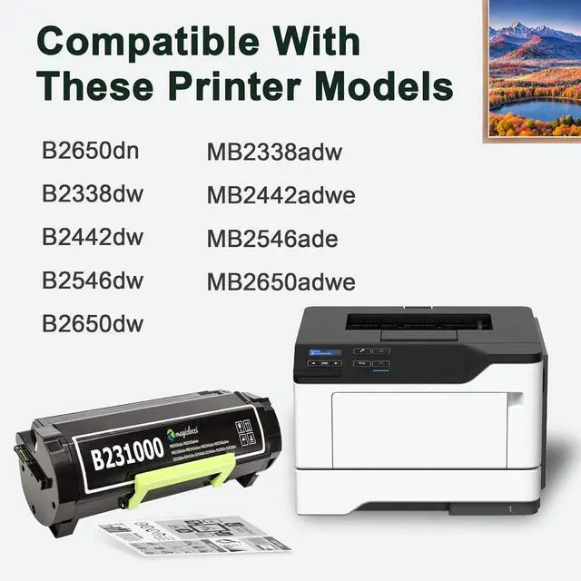 Alt view image 3 of 6 - B231000 Black Toner Cartridge(2-Pack) - Compatible Replacement for Lexmark B231000 Toner Cartridge Work for B2650dn B2338dw B2442dw B2546dw B2650dw MB2338adw Printer