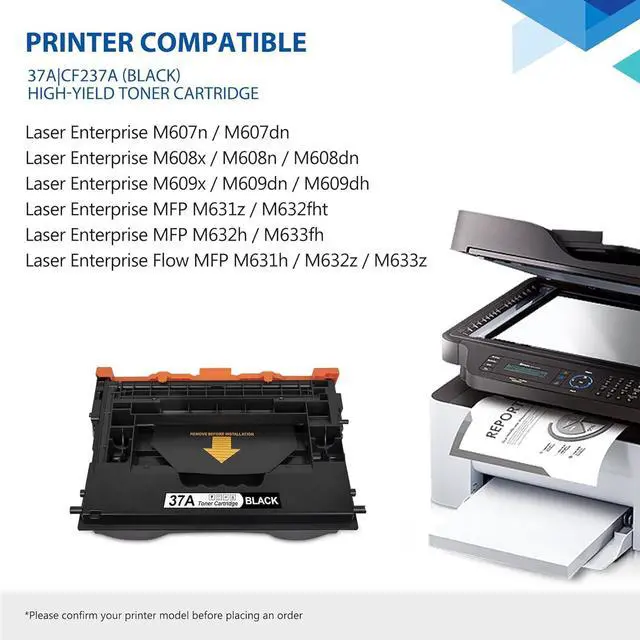 Alt view image 2 of 7 - 37A CF237A Toner Cartridge Black 2-Pack: Replacement for HP 37A Toner Cartridge 37X CF237X Toner Works with Laser Enterprise M607, M608, M609 Series; MFP M631, M632, M633 Series Printer (with Chip)