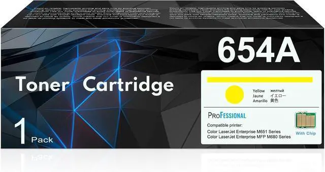 Main image of (with Chip) 654A Yellow High Yield Toner Cartridge 1-Pack, CF332A Yellow Toner Replacement for HP 654A Toner Works with Color Laser Enterprise M680z, M651n, M651xh, M651dn; MFP M680f, M680dn Printer