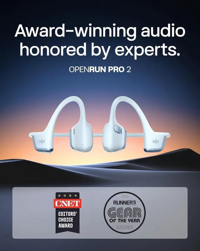 Alt view image 2 of 7 - SHOKZ New OpenRun Pro 2 - Open-Ear, Bone Conduction Sport Headphones - with Reflective Strip - Sweat Resistant, Workout Headphones - Secure, Wireless, Comfortable Fit - Deep Bass and Smart Mic App