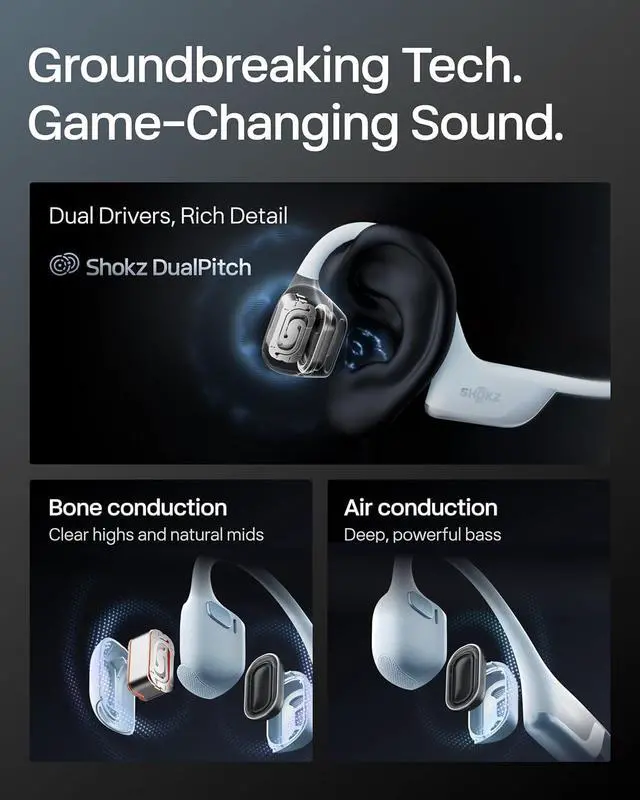 Alt view image 4 of 7 - SHOKZ New OpenRun Pro 2 - Open-Ear, Bone Conduction Sport Headphones - with Reflective Strip - Sweat Resistant, Workout Headphones - Secure, Wireless, Comfortable Fit - Deep Bass and Smart Mic App