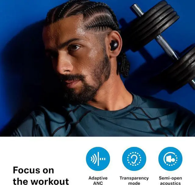 Alt view image 6 of 7 - Sennheiser MOMENTUM Sport Bluetooth Headphones, Fitness Tracker for Heart Rate and Body Temperature, Sports Sound, Adaptable ANC, Secure Fit, IP55 Sweat Resistance and 24 Hours Battery Life, Black