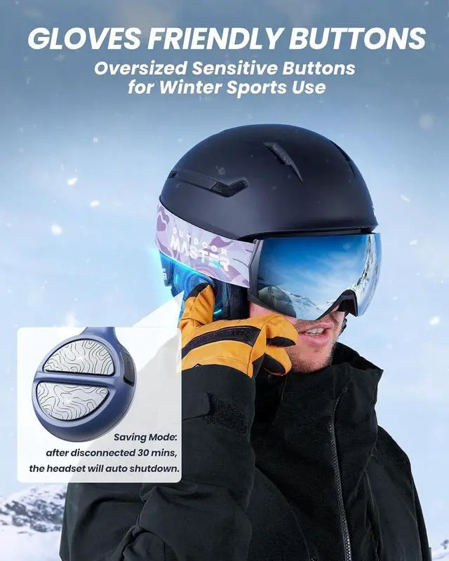 Alt view image 6 of 7 - OutdoorMaster Wireless Bluetooth 5.0 Ski Helmet Drop-in Headphones HD Speaker Chip Compatible with Audio-Ready Helmet with Built-in Mic for Motorcycling Easy Control Buttons IP45 Sweat-Resistance