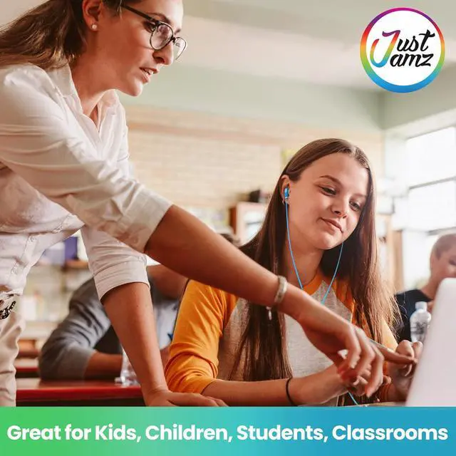 Alt view image 6 of 7 - JustJamz 100 Pack Multi-Colored In-Ear Earbuds, Wired, Comfortable Silicone Tips, Ideal for Schools & Kids, 3.5mm Jack, 100 Count