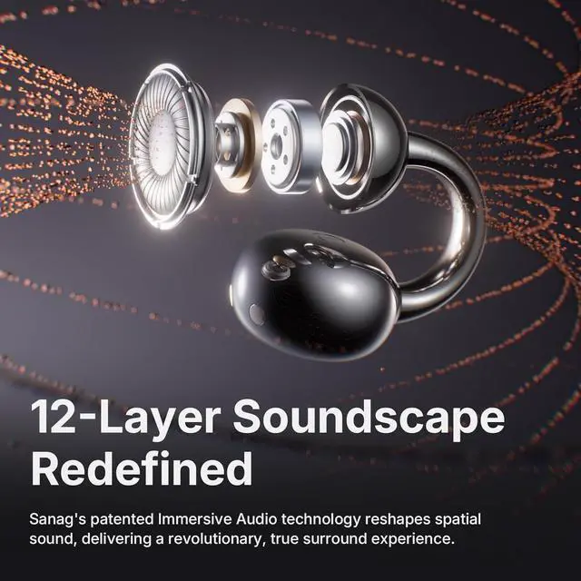 Alt view image 6 of 7 - Sanag S7S AI Open Ear Free Clip-On Headphones, HiFi 20Hz Lossless Bass Earbuds, True Wireless Bluetooth Earphones with Microphone, IPX4 Waterproof Sports Running, Sleep Music Smart AI App (Black)