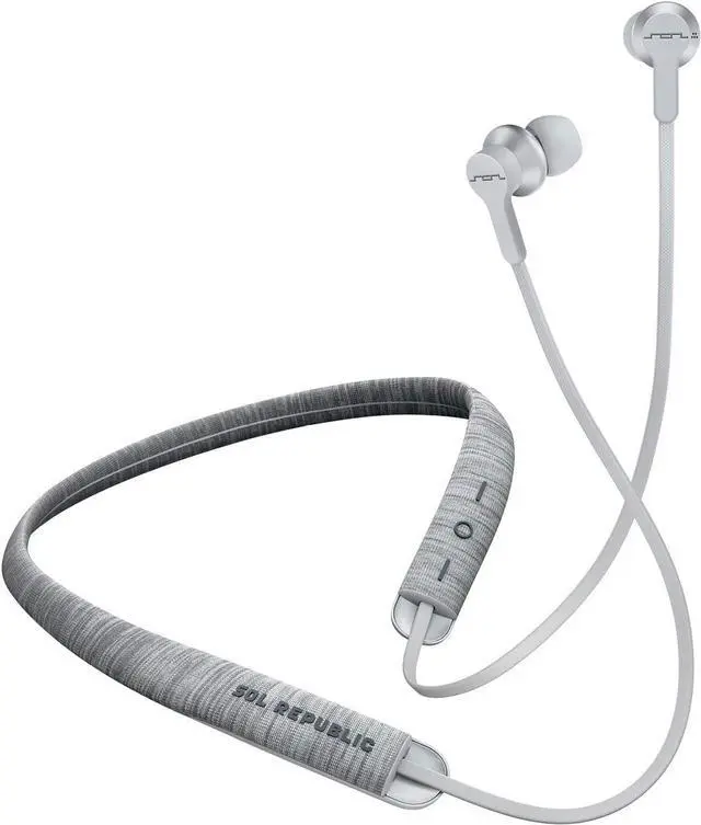 Main image of Sol Republic Shadow Fusion Bluetooth Earbuds, Grey 10-Hour Playtime Comfortable Knit Tech Fiber Collar Magnetic Connection Earbuds Flexible Compact Storage Convenient Carrying Case, Gray