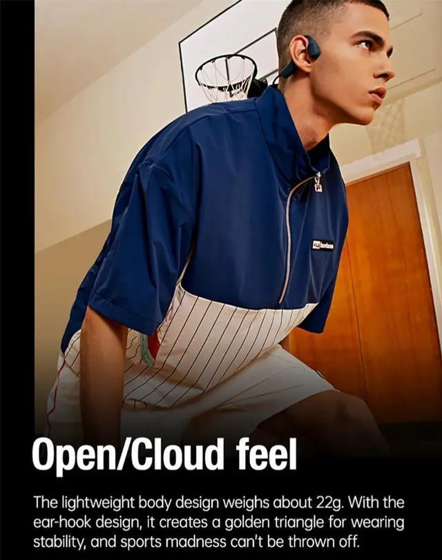 Alt view image 6 of 7 - YODZ Bone Conduction Headphones Wireless Sports Headset Bluetooth 5.0 Open Ear HiFi Stereo IPX67 Waterproof Earphone Noise Reduction with Mic, for Sports and Games,Pink