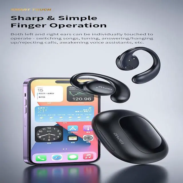 Alt view image 6 of 7 - AWEI T80 Wireless Over Ear Earbuds Bluetooth Headphones 50hrs Play Back Sport Earphones IPX6 Waterproof Over-Ear Buds with Earhooks Built-in Mic Headset for TV, Mobile, Phones, Laptops