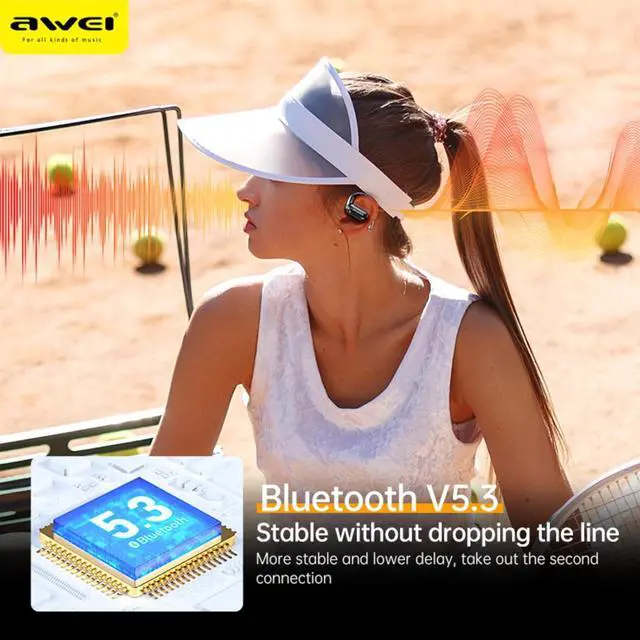 Alt view image 3 of 7 - AWEI T93 Wireless Over Ear Earbuds Bluetooth Headphones 42hrs Play Back Sport Earphones IPX6 Waterproof Over-Ear Buds with Earhooks Built-in Mic Headset for Workout Suitable for TV,Mobile White