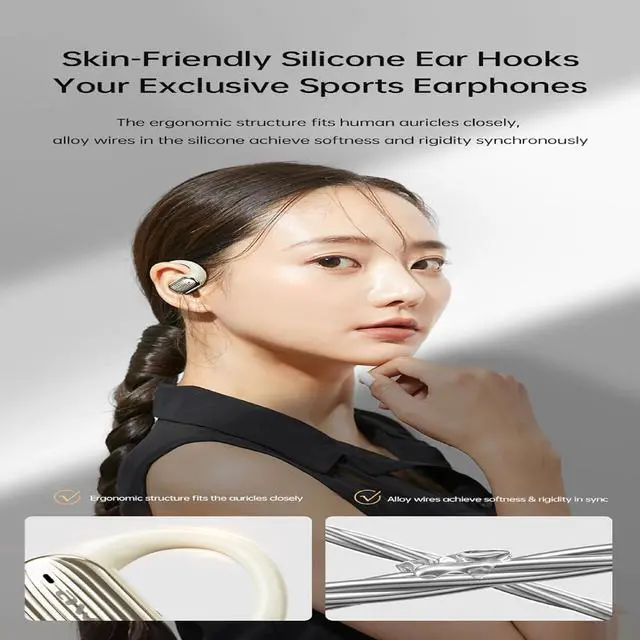 Alt view image 6 of 7 - AWEI T95 Wireless Earbuds Bluetooth Headphones 42hrs Play Back Sport Earphones IPX6 Waterproof Over-Ear Buds with Earhooks Built-in Mic Headset for Workout Suitable for TV,Mobile,Phones,Laptops Beige