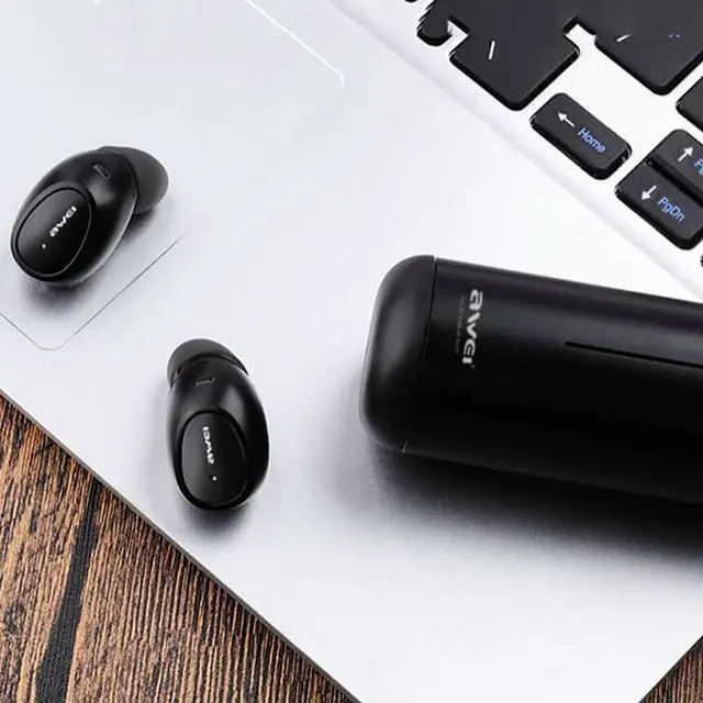 Alt view image 7 of 7 - AWEI T55 Wireless Bluetooth Headphones, Bluetooth Earbuds with Mic, Wireless Earbuds IPX6 Waterproof, 43Hrs Playtime with Charging Case, Clear Calls Earphones for TV Smart Phone Laptop Sports Black