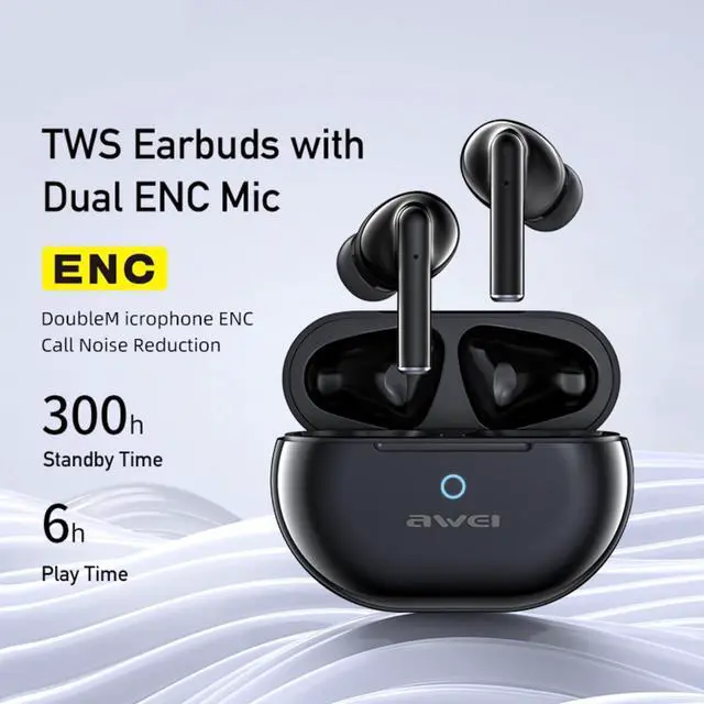 Alt view image 2 of 7 - AWEI T61 Wireless Earbuds Bluetooth 5.3 Headphones, 30Hrs Playback Stereo Ear Buds IPX5 Waterproof in-Ear Earphones, Bluetooth Earbuds with Mic for Phone Tablet Laptop Sports Black