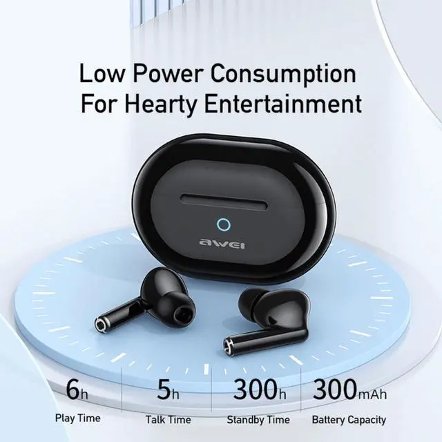 Alt view image 6 of 7 - AWEI T61 Wireless Earbuds Bluetooth 5.3 Headphones, 30Hrs Playback Stereo Ear Buds IPX5 Waterproof in-Ear Earphones, Bluetooth Earbuds with Mic for Phone Tablet Laptop Sports Black