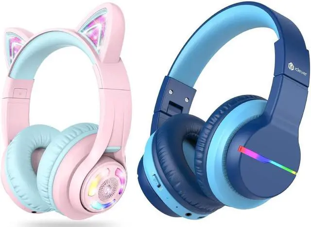 Main image of iClever BTH13 & BTH12 Kids Bluetooth Headphones Bundles, Colorful LED Lights Up, 74/85/94dB Volume Limited, Bluetooth 5.2, AUX Cable, Over Ear Kids Headphones Wireless for iPad/Tablet/Travel