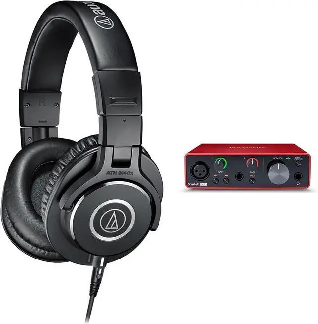 Main image of Audio-Technica ATH-M40x Professional Studio Monitor Headphone, Black, 90 Degree Swiveling Earcups & Focusrite Scarlett Solo (3rd Gen) USB Audio Interface with Pro Tools | First