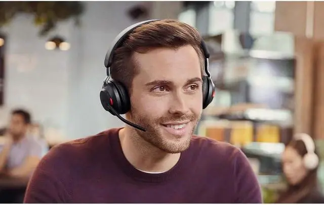 Alt view image 2 of 7 - Jabra Evolve2 65 UC Wireless Headphones with Link380a, Stereo, Black  Wireless Bluetooth Headset for Calls and Music, 37 Hours of Battery Life, Passive Noise Cancelling Headphones