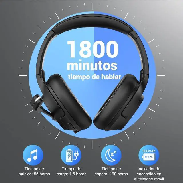 Alt view image 3 of 7 - Bluetooth Headset for PC, Wireless Computer Headphone with AI-Powered Environmental Noise Cancelling Microphone & 2.4G USB Dongle, 55H Playtime, Over Ear Comfort Office Headset for Work, Laptop, Zoom