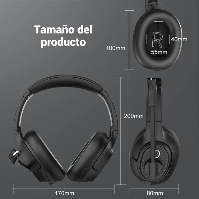 Alt view image 6 of 7 - Bluetooth Headset for PC, Wireless Computer Headphone with AI-Powered Environmental Noise Cancelling Microphone & 2.4G USB Dongle, 55H Playtime, Over Ear Comfort Office Headset for Work, Laptop, Zoom