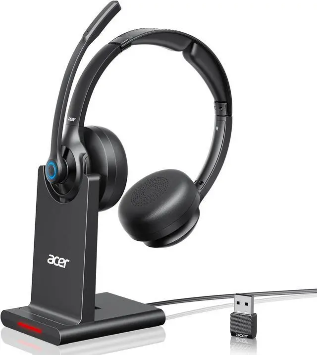 Main image of acer Wireless Headset with Mic for Work - 2.4G Bluetooth 5.3 Dual Mode Headphones,36Hrs Battery,ENC Crystal-Clear Calls Mic,USB Dongle for PC,Bluetooth Headset for Phone/Tablet, Home/Call Center