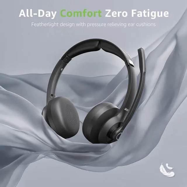 Alt view image 2 of 7 - acer Wireless Headset with Mic for Work - 2.4G Bluetooth 5.3 Dual Mode Headphones,36Hrs Battery,ENC Crystal-Clear Calls Mic,USB Dongle for PC,Bluetooth Headset for Phone/Tablet, Home/Call Center