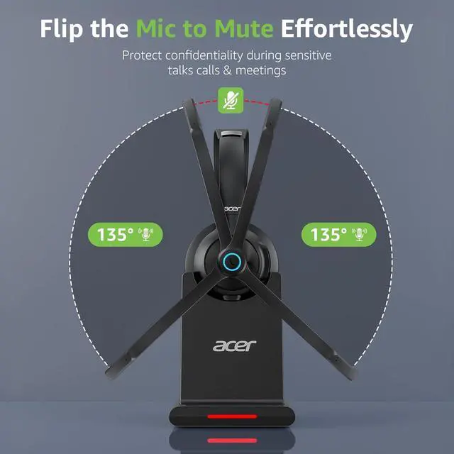 Alt view image 5 of 7 - acer Wireless Headset with Mic for Work - 2.4G Bluetooth 5.3 Dual Mode Headphones,36Hrs Battery,ENC Crystal-Clear Calls Mic,USB Dongle for PC,Bluetooth Headset for Phone/Tablet, Home/Call Center